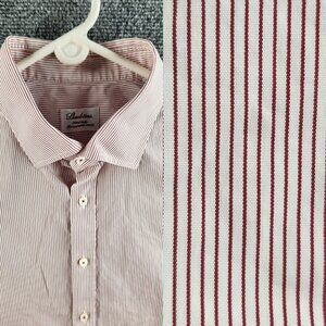 Stenstroms Long Sleeve Button Up Cotton Red Stripe 17.75 (45) Fitted Body POPLIN